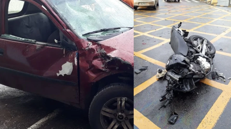 Colisão entre carro e moto deixa vítima lesionada no Centro