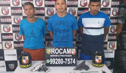 Rocam prende homens comercialzando armas de fogo em estacionamento de supermercado
