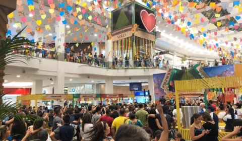Arraial em shopping entra em clima de boi bumbá, do Festival de Parintins