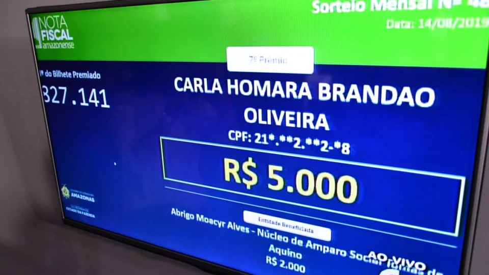 Confira os nomes dos vencedores do 48º Sorteio da Campanha Nota Fiscal Amazonense