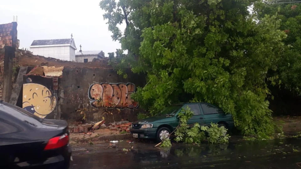 Fortes ventos e chuva causam incidentes em alguns bairros, assista o vídeo