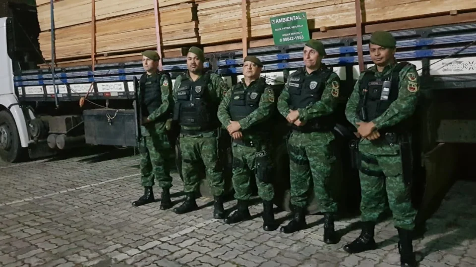 Carga de madeira irregular é apreendida na Compensa