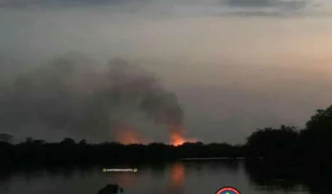 Em Nova Olinda do Norte, fogo atinge mata próximo à comunidade Cristo Rei, no rio Curupira