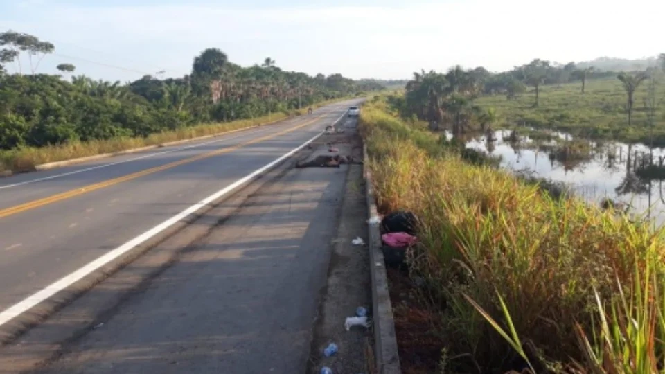 Ônibus com 33 imigrantes venezuelanos que vinham para Manaus bate em cavalos e tomba na BR-174, em Roraima