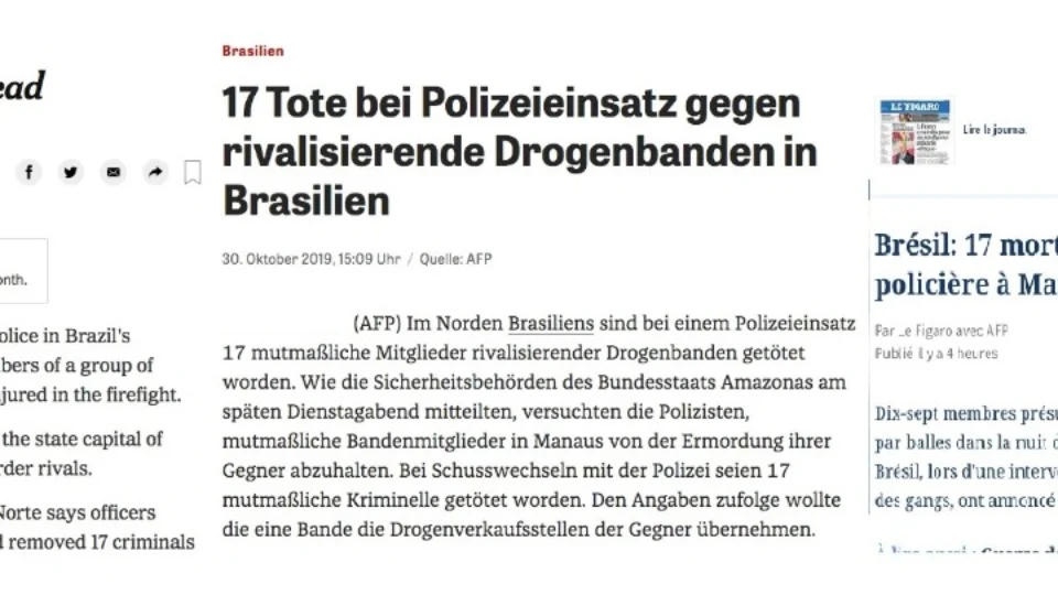 Imprensa internacional noticia ação de polícia que resultou em 17 mortes