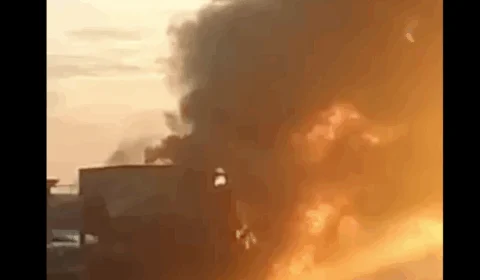 Incêndio em caminhão com cilindros de gás, na estrada aeroporto Eduardo Gomes