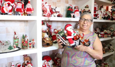 Aposentada coleciona papais noéis há mais de 30 anos no interior de SP