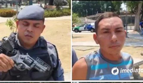 Vídeo mostra traficante sendo preso no centro de Manaus com drogas e arma