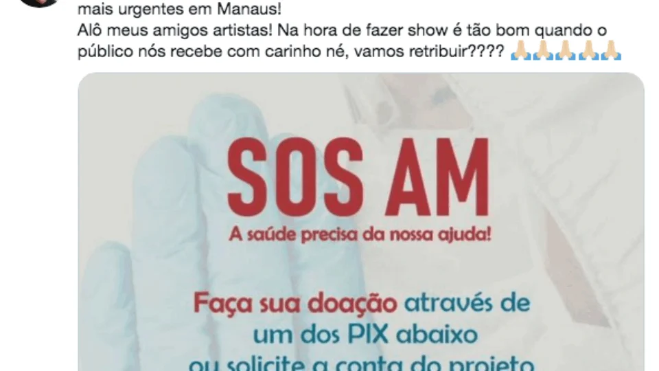Após anúncio de Whindersson Nunes, artistas se unem para doar oxigênio para Manaus