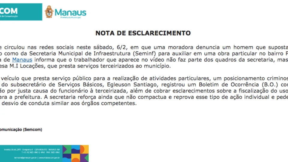 David Almeida cobra esclarecimentos de empresa terceirizada envolvida em vídeo de irregularidades com carro da Seminf