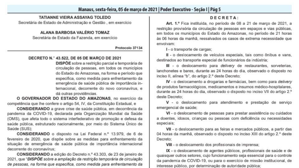 Governo do AM publica decreto com mudanças no horário de funcionamento do comércio e serviços;Acesse