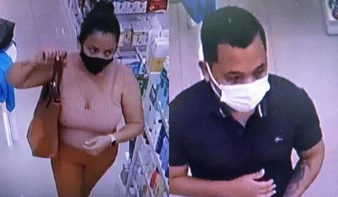 Foragidos:PC-AM divulga imagem de casal envolvido em furtos praticados em uma rede de drogarias em Manaus