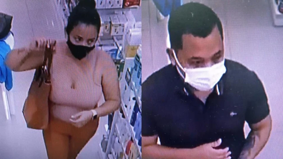 Foragidos:PC-AM divulga imagem de casal envolvido em furtos praticados em uma rede de drogarias em Manaus