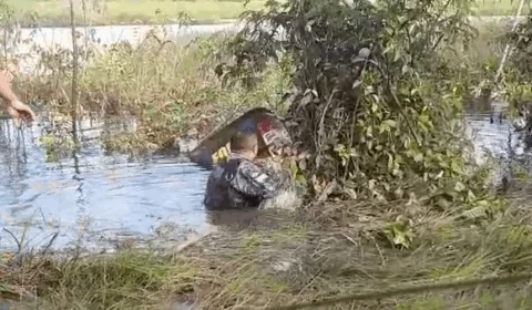 Veja vídeo;Viatura da Força Nacional perde o controle e cai em rio na BR-319