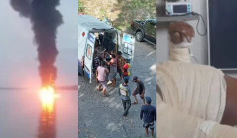 Veja vídeo; Embarcação é tomada pelo fogo após explosão e deixa três feridos no AM