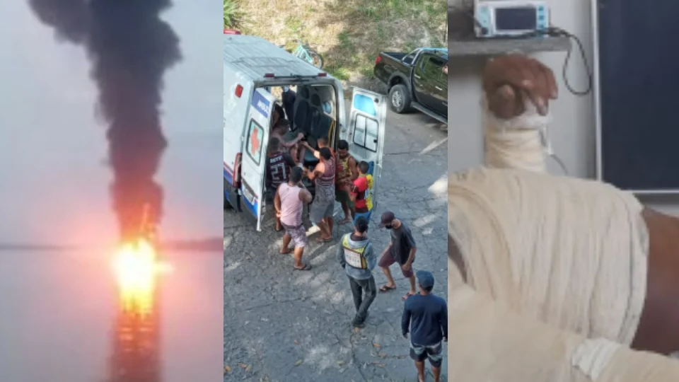 Veja vídeo; Embarcação é tomada pelo fogo após explosão e deixa três feridos no AM