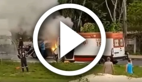 Ambulância sofre princípio de incêndio na Avenida das Torres – VEJA VÍDEO