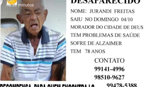 Idoso com Alzheimer desaparece e família pede ajuda; Saiba Mais