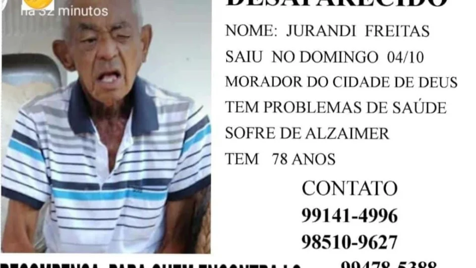 Idoso com Alzheimer desaparece e família pede ajuda; Saiba Mais