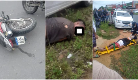 Acidente entre carro e moto deixa feridos em avenida de Manaus