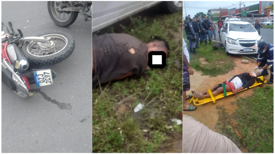 Acidente entre carro e moto deixa feridos em avenida de Manaus