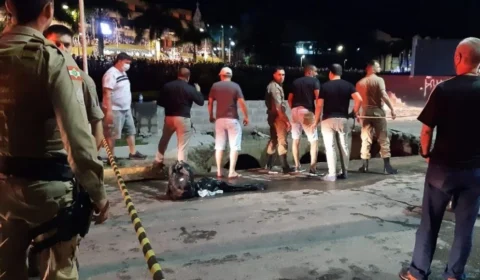 VÍDEO; Calçada desaba e grupo cai em rio durante evento de Natal em Joinville