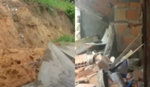 VEJA VÍDEO: Barranco desaba e derruba casa após forte chuva em Manaus