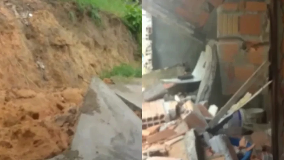 VEJA VÍDEO: Barranco desaba e derruba casa após forte chuva em Manaus