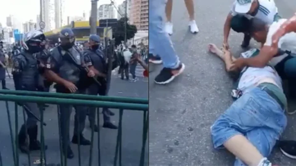 Veja vídeo! torcedor do Palmeiras é baleado e cai ao lado de PMs