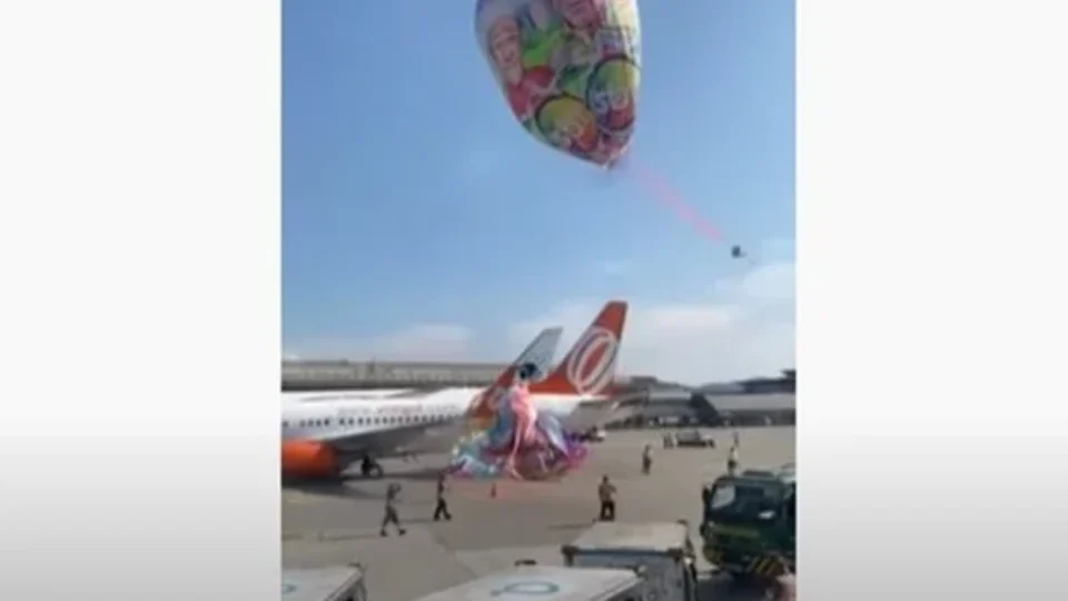 Vídeo! balão gigante cai e atinge avião próximo de aeroporto