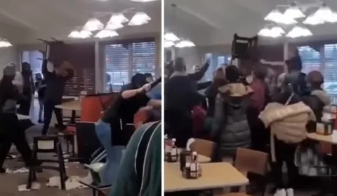 VEJA VÍDEO: Clientes iniciam briga intensa em restaurante após acabar comida