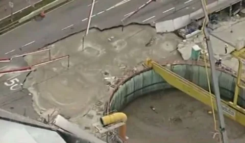 VEJA VÍDEO: Cratera em SP é preenchida com material rochoso e argamassa