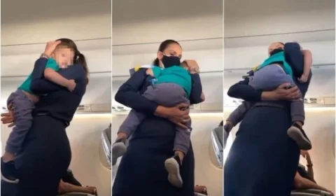 Comissária de bordo acalma bebê durante voo e viraliza na internet; VEJA