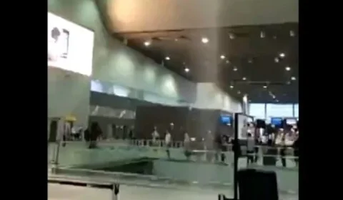 Veja vídeo! temporal causa “cachoeira” em teto do Aeroporto de Guarulhos