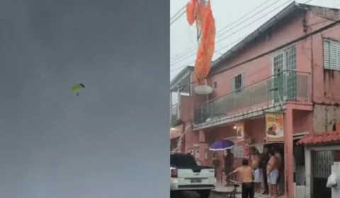 URGENTE: paraquedista é arrastado pela tempestade e cai sobre fios de energia