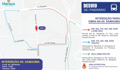 Linhas de ônibus terão itinerários alterados para obras de drenagem na avenida Samaúma
