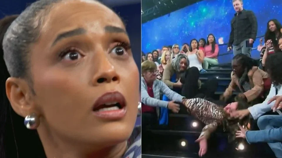 VEJA VÍDEO: Fã de Taís Araújo cai do palco do Domingão e assusta plateia