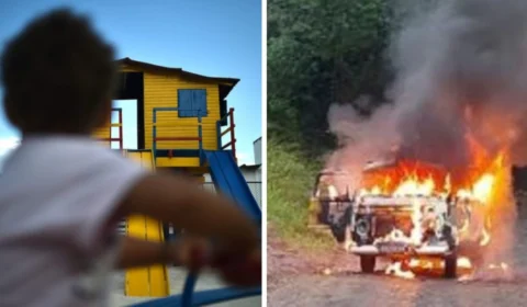 Criança salva colegas que ficaram presos em Kombi que incendiou
