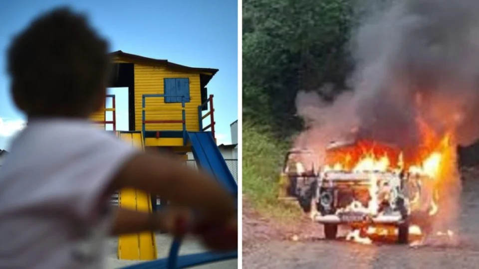 Criança salva colegas que ficaram presos em Kombi que incendiou