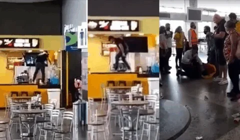 VÍDEO: Homem surta e quebra lanchonete em aeroporto