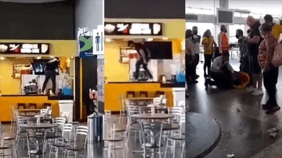 VÍDEO: Homem surta e quebra lanchonete em aeroporto