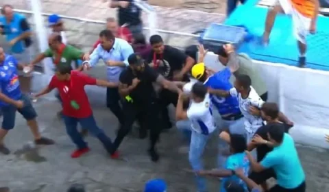 VEJA VÍDEO: Dirigentes de clubes baianos trocam socos antes de jogo
