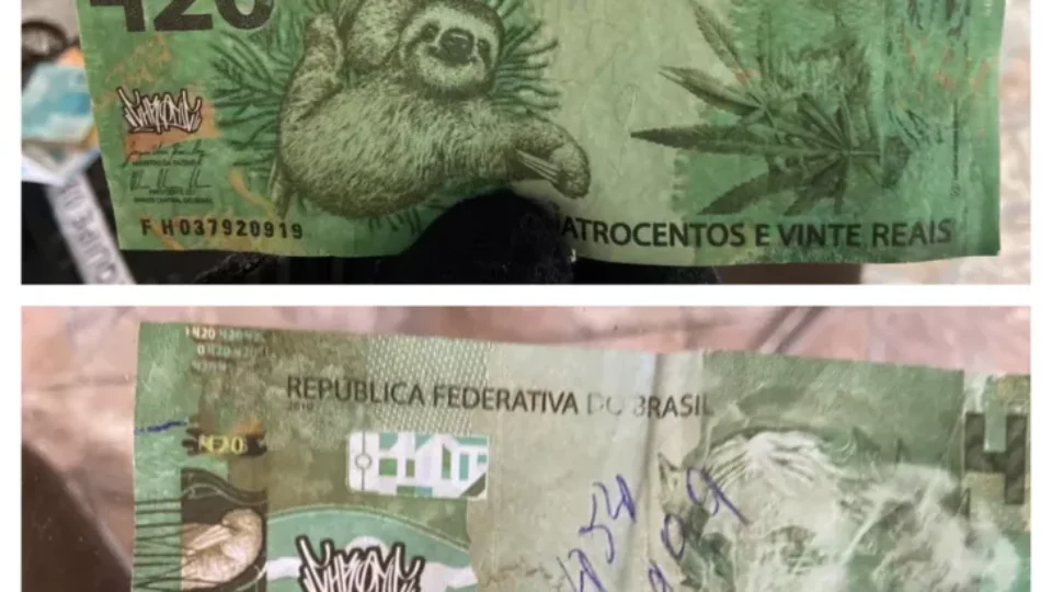 PF apreende ‘cédula’ de R$ 420 com desenhos de maconha e bicho-preguiça estampados