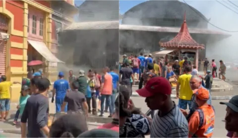 Veja o exato momento que venezuelano põe fogo em casa lotérica e vítimas sendo resgatadas