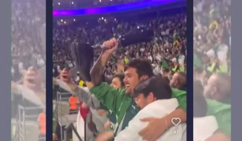 Vídeo: torcedor tira perna mecânica para comemorar gol do Palmeiras