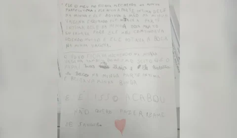Menina de 9 anos revela estupro cometido pelo pai e avô em carta