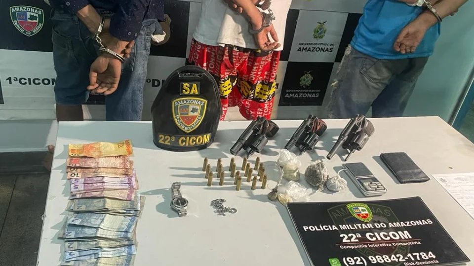 Trio é preso e armas de fogo são apreendidas em Manaus