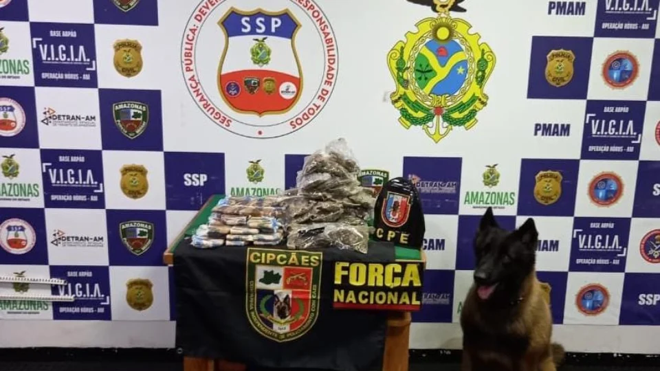 Com auxílio de cão policial, policiais apreendem 5 quilos de drogas