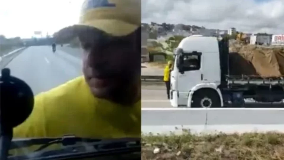Vídeo: bolsonarista se pendura no para-brisa após caminhão furar bloqueio