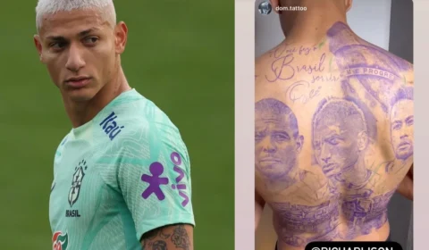 Richarlison tatua rosto de Neymar e Ronaldo nas costas